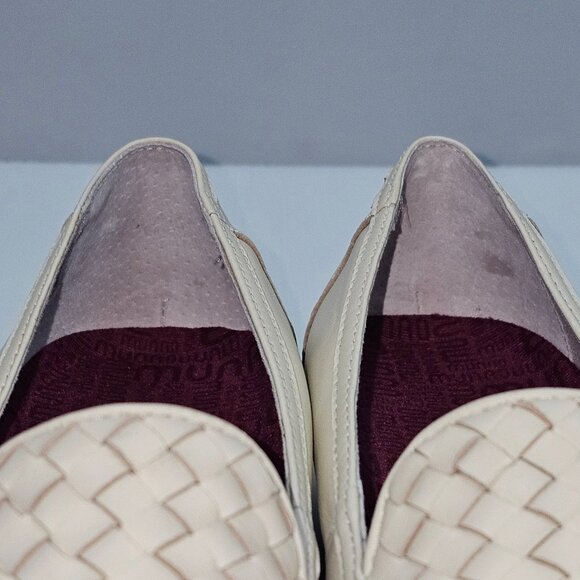 Munro Karter Loafer Womens 9 WIDE Cream Leather Woven Slip On Flat Comfort Work - Picture 6 of 13